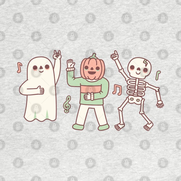 Funny Dancing Ghost, Jack O Lantern And Skeleton by rustydoodle